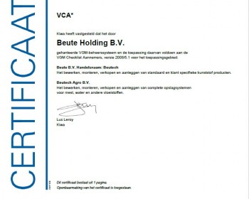 VCA-certificaat voor Beutech 
